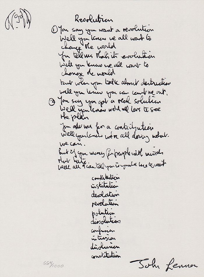 Il testo di "Revolution" scritto da John Lennon